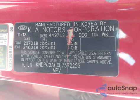 2014 Kia Sportage Ex z USA, uszkodzony, nr VIN KNDPC3ACXE7572255